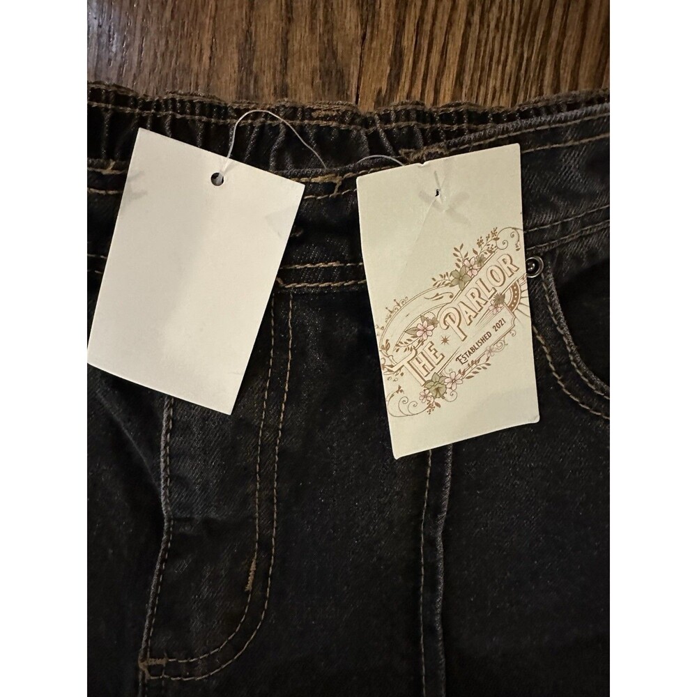 Wide Leg Flared Jeans in Washed Black - Picture 3 of 11